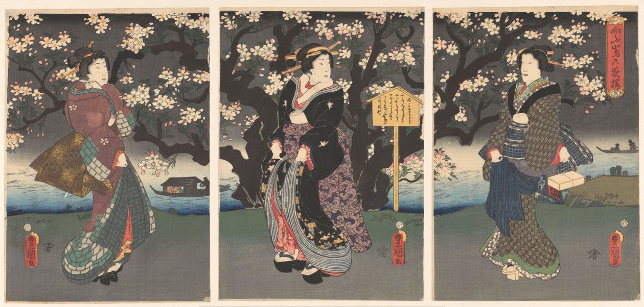 Nehir boyunca akşam yürüyüşü by Utagawa Kunisada (I)