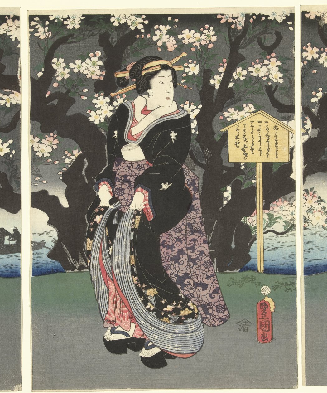 Nehir boyunca akşam yürüyüşü by Utagawa Kunisada (I)