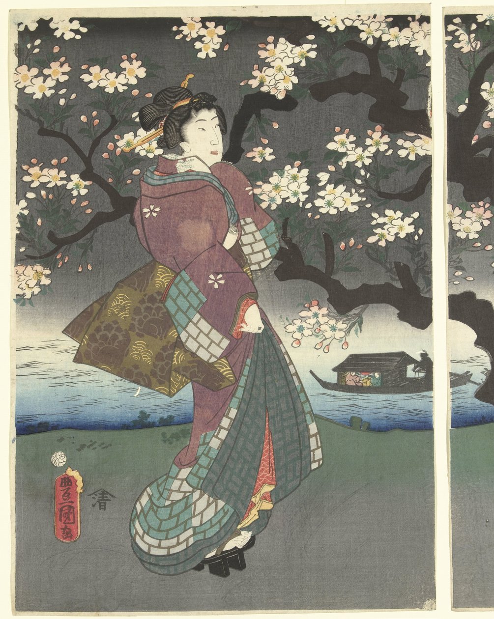Nehir boyunca akşam yürüyüşü by Utagawa Kunisada (I)
