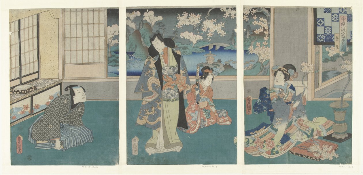 üçüncü ay Yayoi (nesne üzerindeki başlık) On iki ay boyunca Modern Genji hikayeleri (dizi başlığı) Imayo Genji junikagetsu no uchi (nesne üzerinde seri başlığı) by Utagawa Kunisada (I)