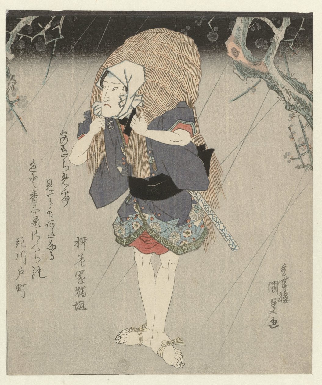 Hasır yağmurluklu adam by Utagawa Kunisada (I)