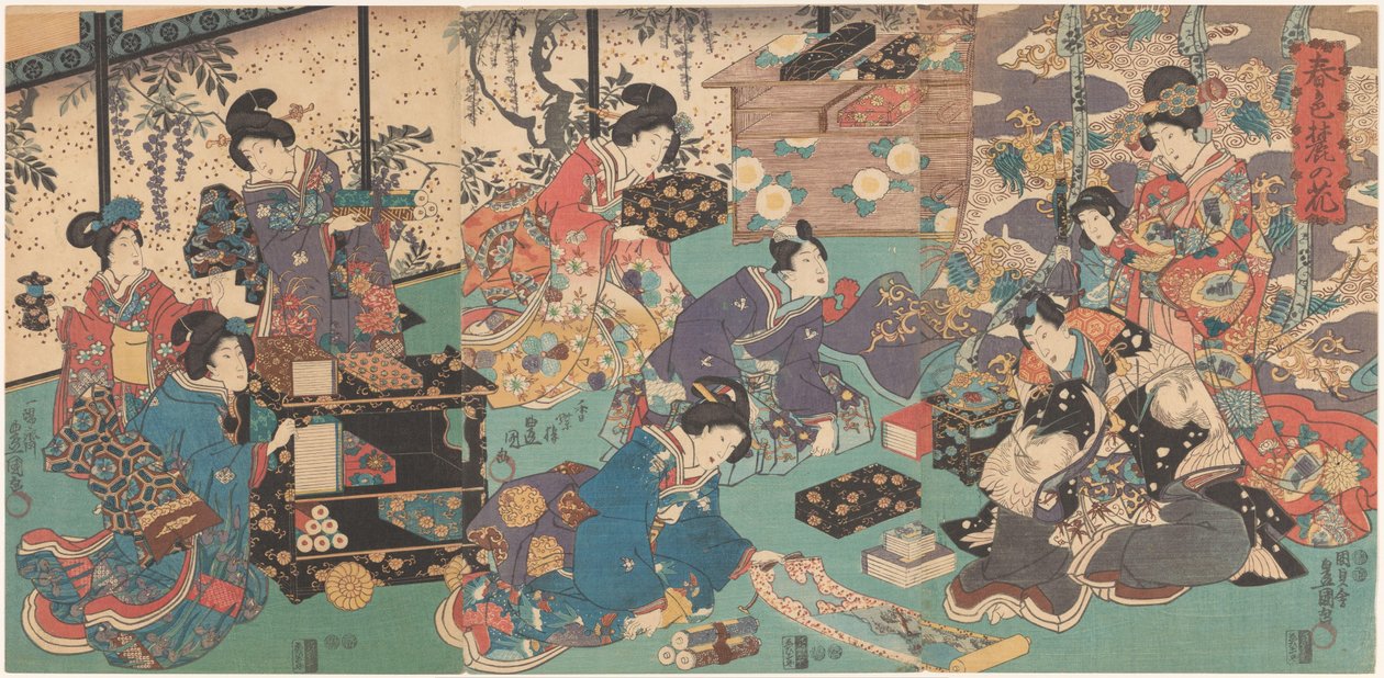 Kitapların ve el rulolarının sunumu by Utagawa Kunisada (I)