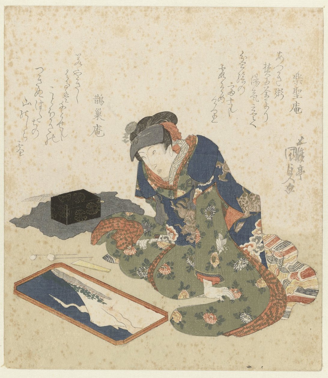 Kadın kum boyama yapar by Utagawa Kunisada (I)