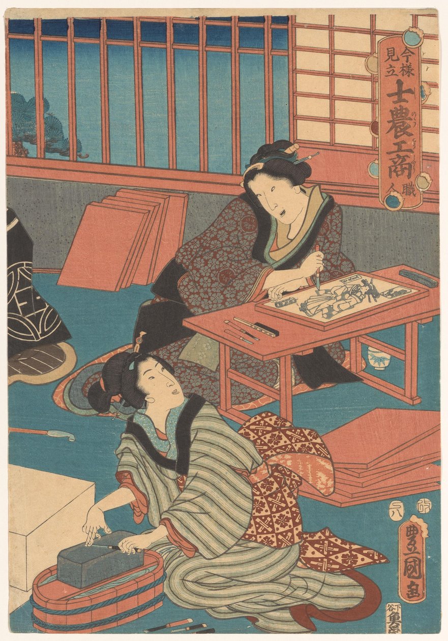 Kadınlar resim yapar (sağ kısım) by Utagawa Kunisada (I)
