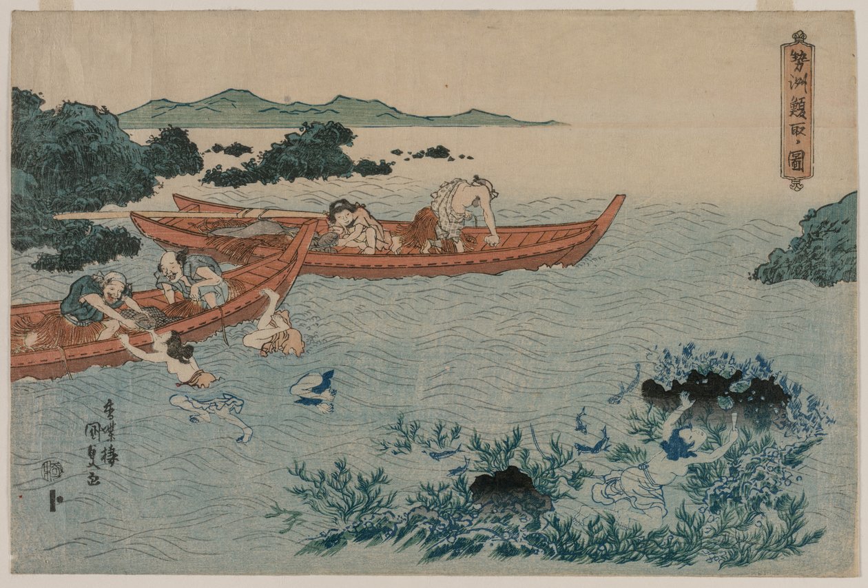 İsimsiz Bir Peyzaj Serisinden Ise Sahili Açıklarında Abalone Dalgıçları by Utagawa Kunisada