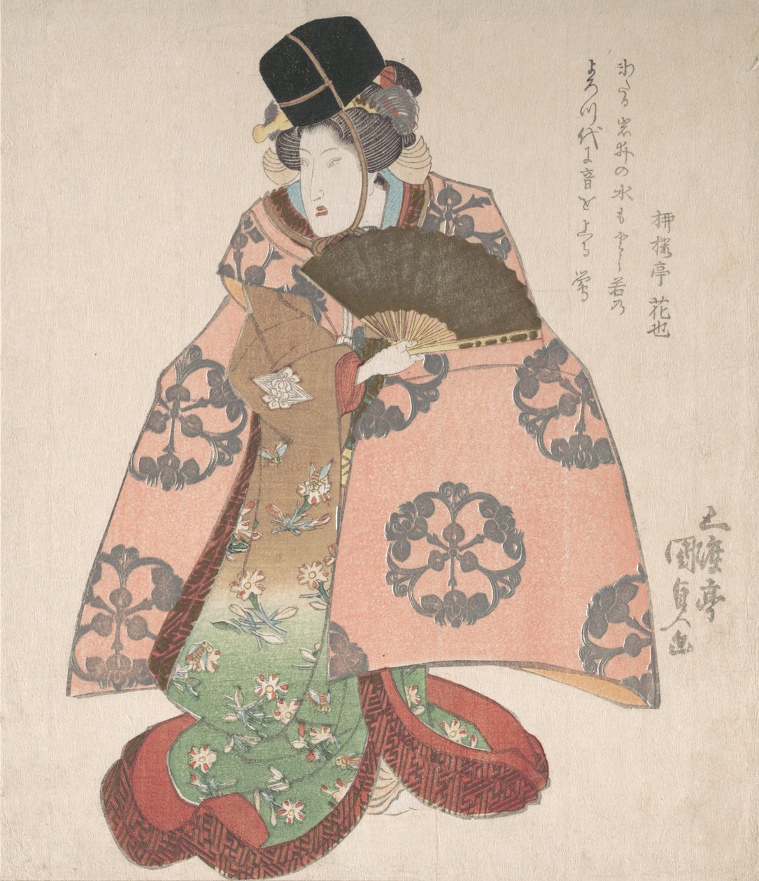 Bir Fanla Ayakta Duran Kadın Rolünde Kabuki Oyuncu, 19. yüzyıl., 19. yüzyıl. by Utagawa Kunisada