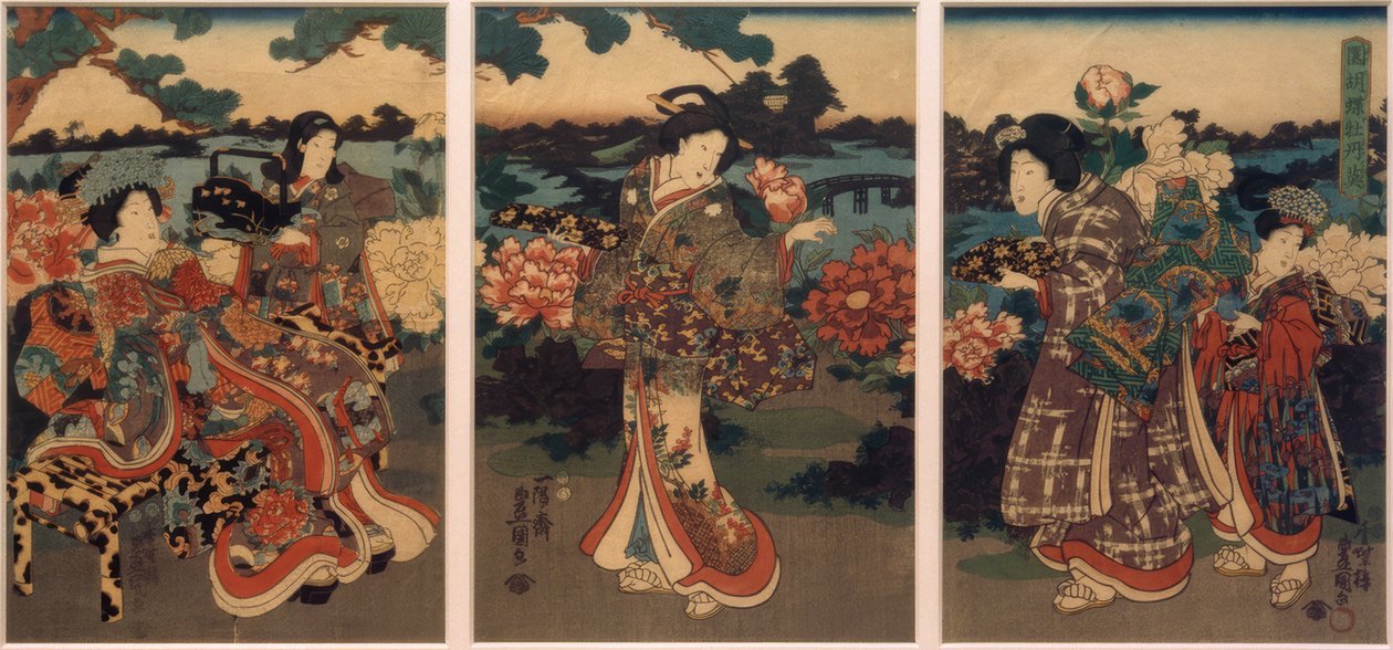Kelebekler ve Şakayıklar by Utagawa Kunisada