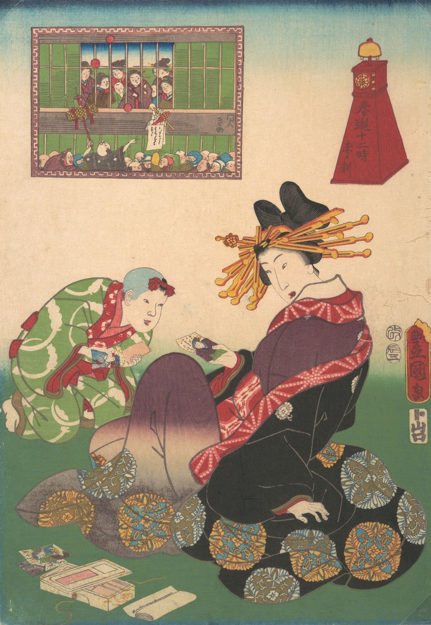 On İki Saatlik Bahar Zevkleri: Keçi Saati, 19. yüzyıl., 19. yüzyıl. by Utagawa Kunisada