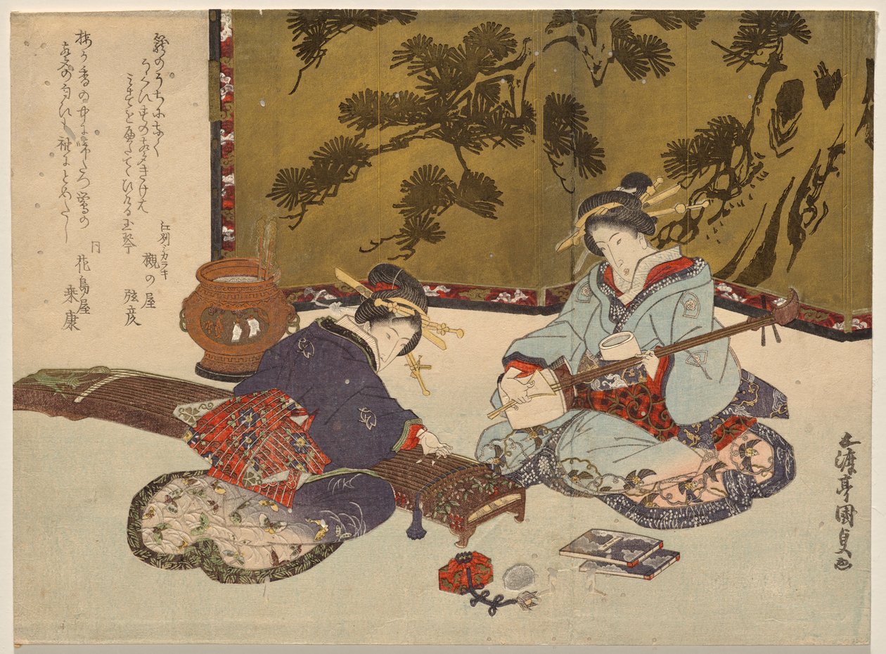 Müzik Aletleri Çalan İki Nezaket by Utagawa Kunisada