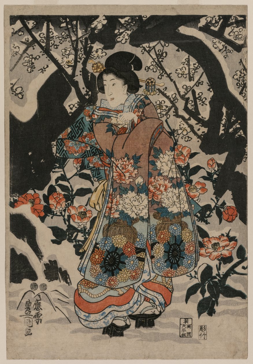 Erik Ağacının Yanında Duran Kadın by Utagawa Kunisada
