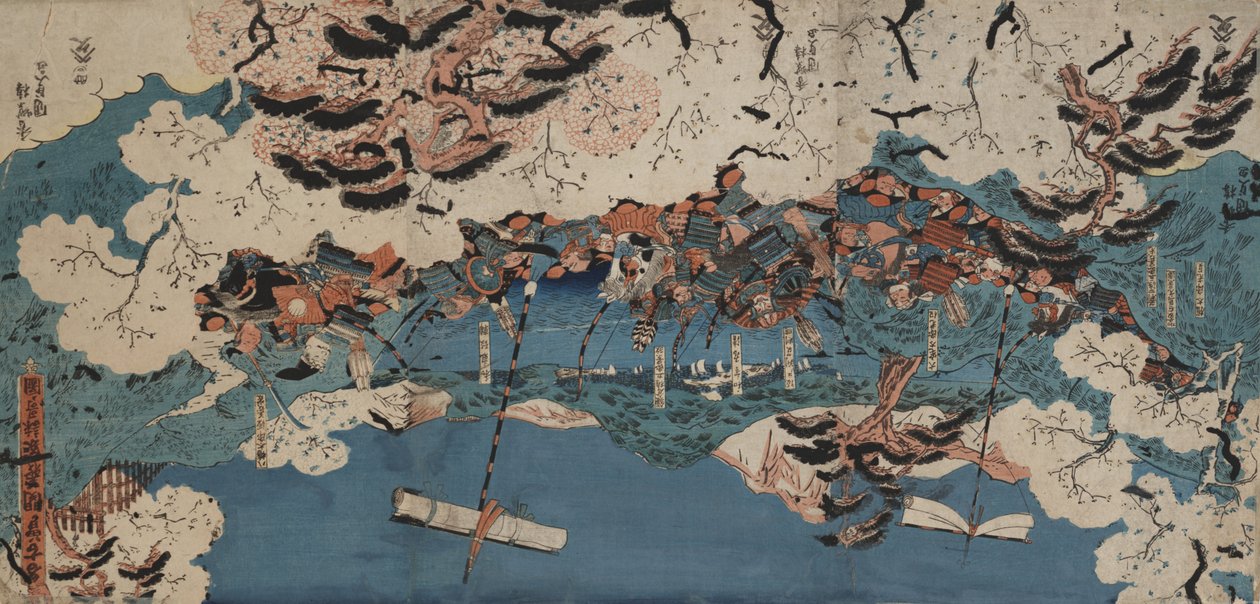 Nakoso Gümrük Binasında Şiir Yazma (gemiye monte edilmiş renkli ahşap baskı) by Utagawa Kunisada III
