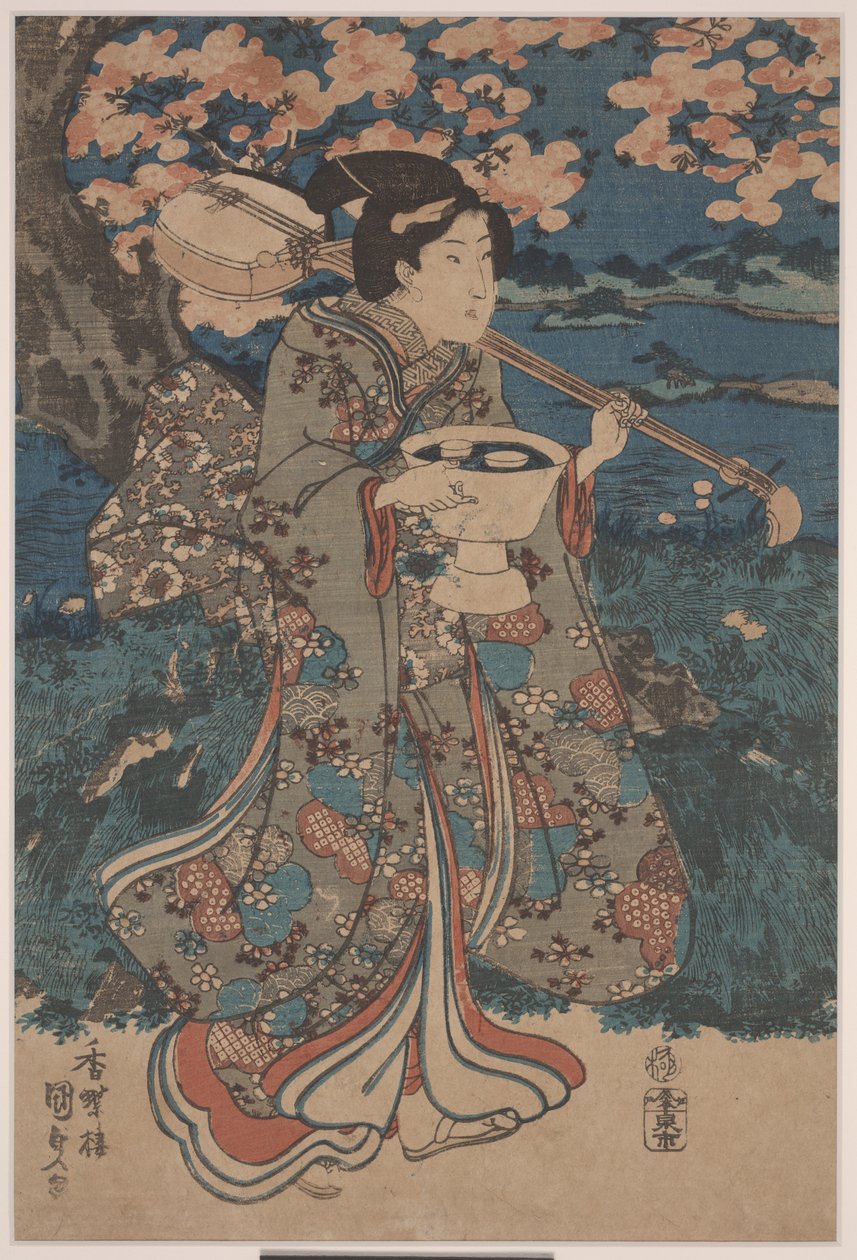 Kiraz Çiçeği İzleme Partisine Gitmek (renkli gravür) by Utagawa Kunisada III
