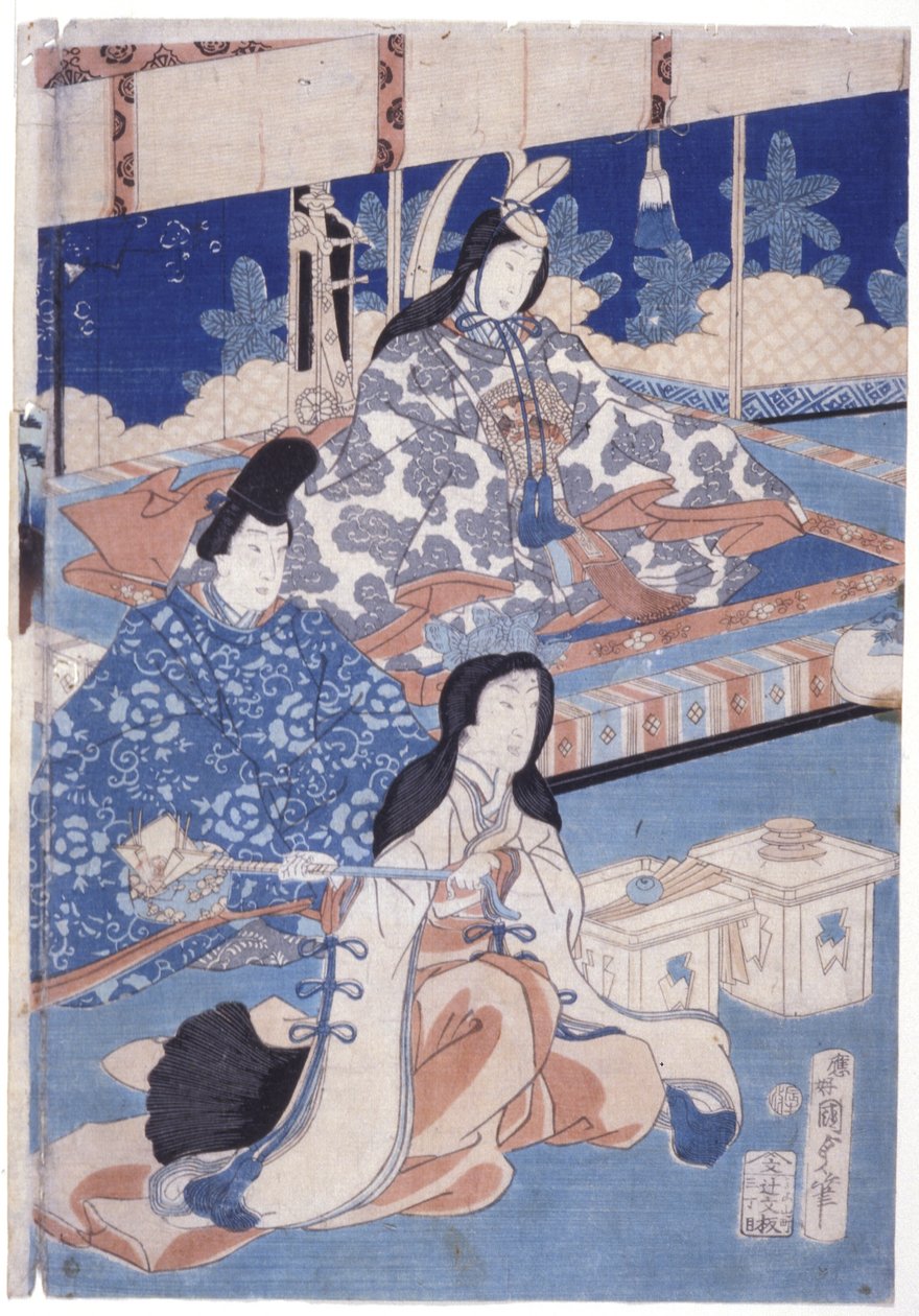 Baharı Bir Çiçek Toplamasıyla Karşılamak (Hana Soroi Haru No Taimen) (renkli tahta baskı) by Utagawa Kunisada II