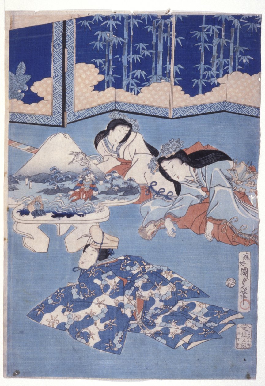 Baharı Bir Çiçek Toplamasıyla Karşılamak (Hana Soroi Haru No Taimen) (renkli tahta baskı) by Utagawa Kunisada II