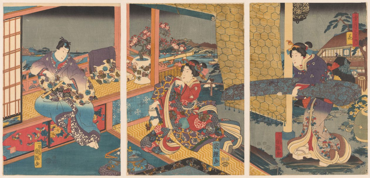 Çiçekler Hana (nesne üzerindeki başlık) Kar, Ay ve Çiçekler (dizi adı) Setsugekka no uchi (nesne üzerinde seri başlığı) by Utagawa Kuniteru