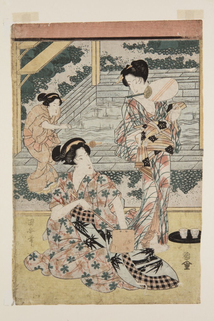 Kaplıcadaki bayanlar (renkli tahta baskı) by Utagawa Kuniyasu