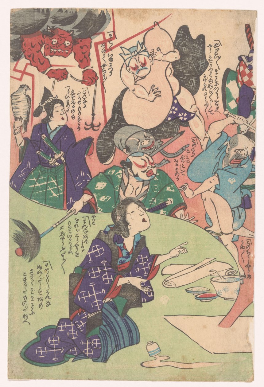 diz çökmüş kadın Otsu-e (dizi adı) by Utagawa Kuniyoshi (possibly)