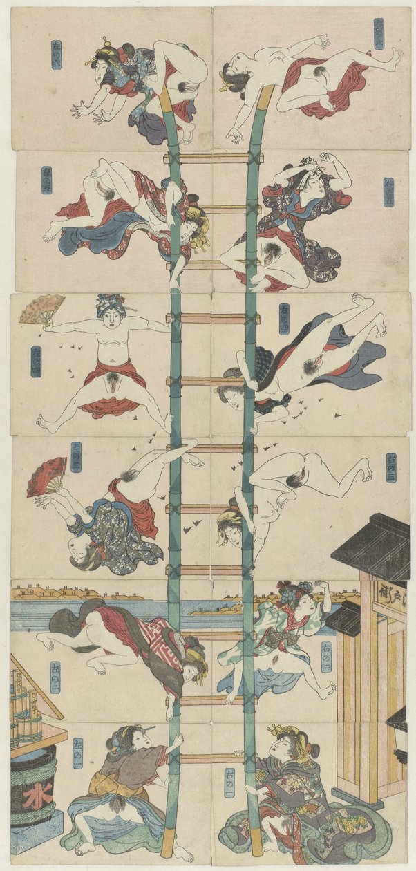 Akrobatik itfaiyeciler rolünde fahişelerle on iki koban Shunga dizisi by Utagawa Kuniyoshi (school of)