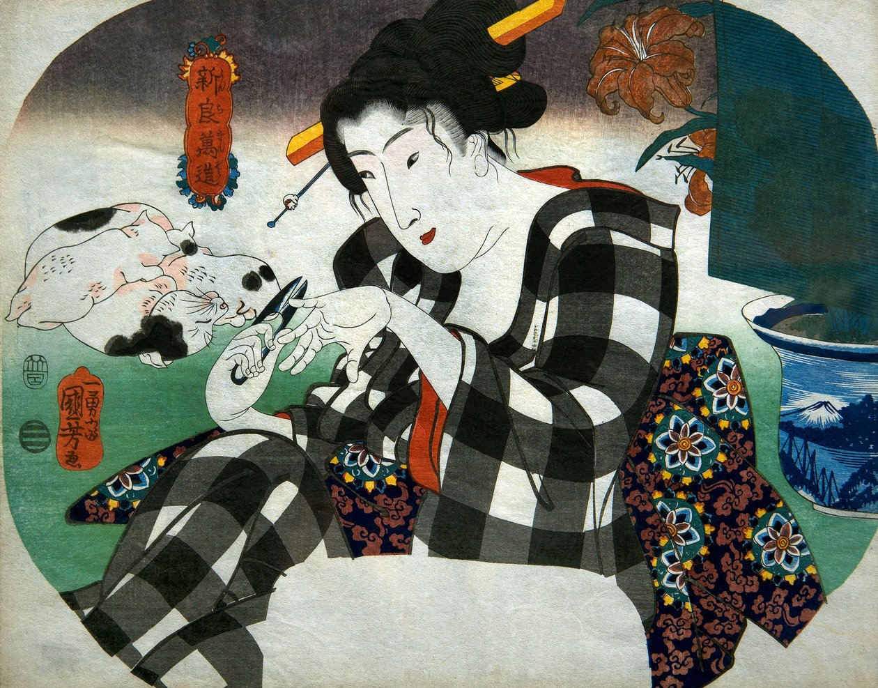 Tırnaklarını Kesmek Dizi Kadınların Evreni (Shinramanzō), c.1843-44 by Utagawa Kuniyoshi