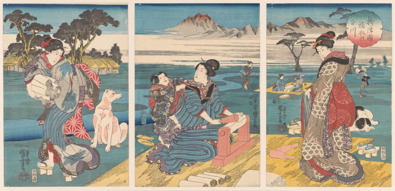 Settsu Settsu kuni Toi no Tamagawa'da bulunan De Toi Tama nehri (nesne üzerindeki başlık) by Utagawa Kuniyoshi