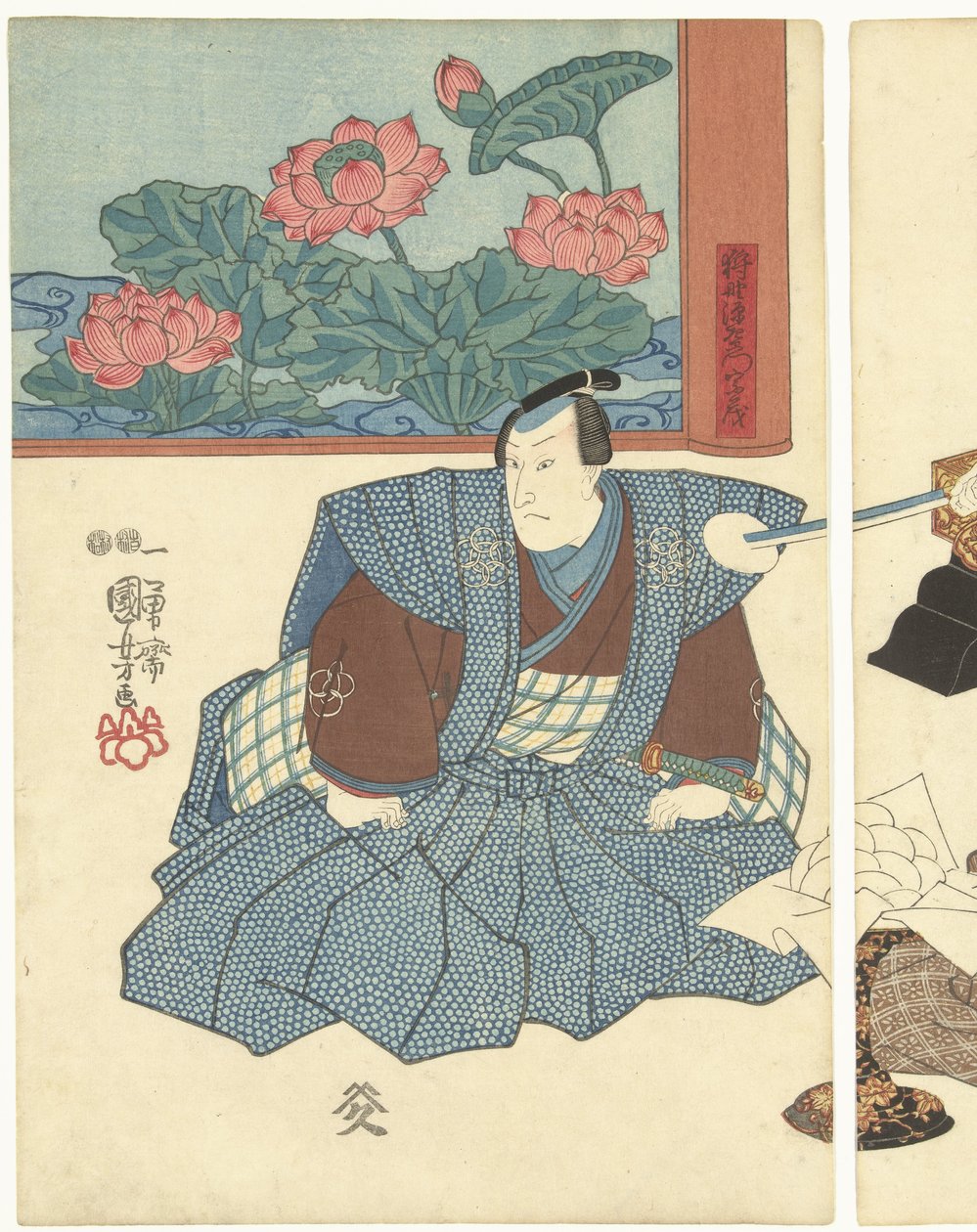 Katlanır ekranda üç oyuncu by Utagawa Kuniyoshi