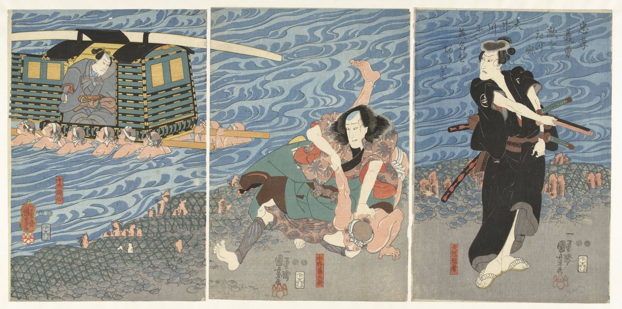 Oi Nehri kıyısında savaş by Utagawa Kuniyoshi