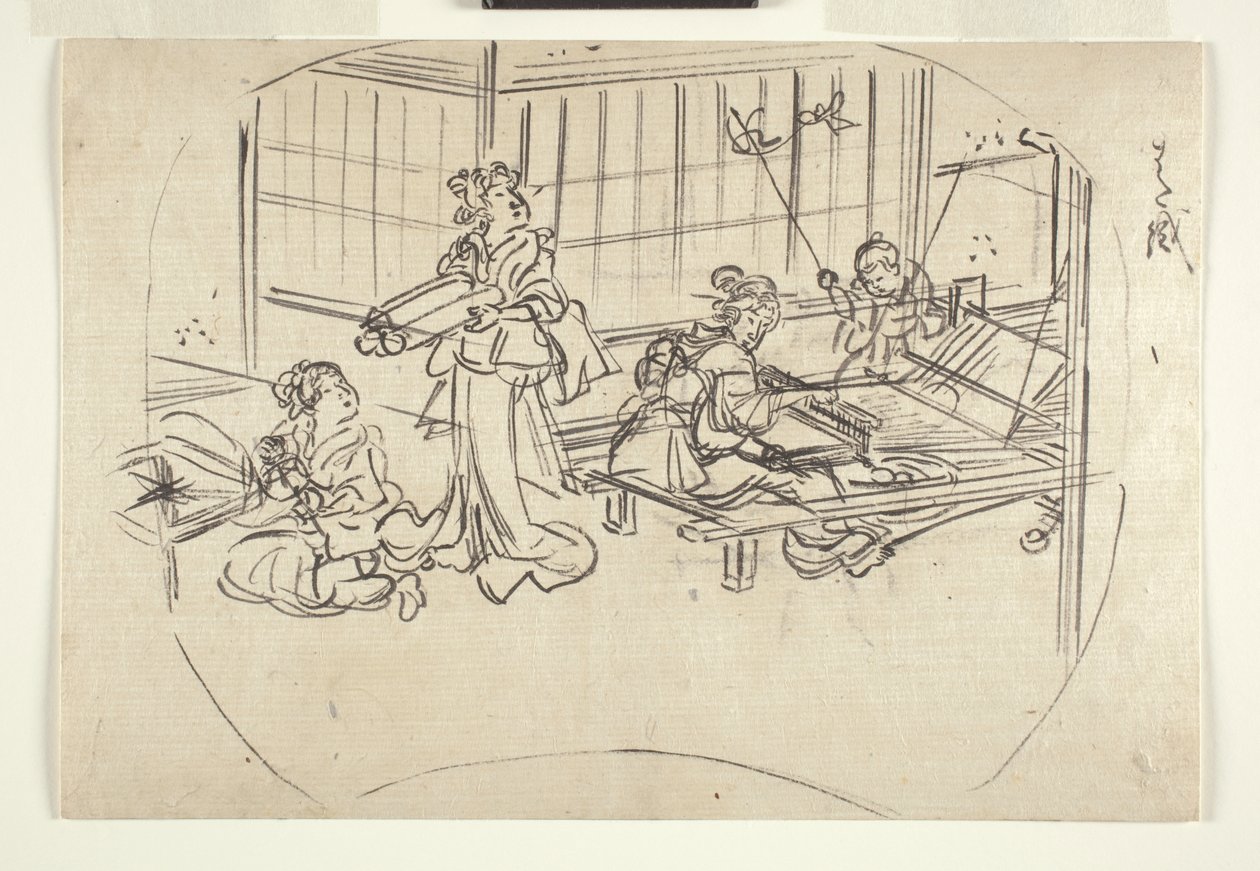 Hataori (tezgahta dokuma) c.1840 (kağıt üzerine mürekkep) by Utagawa Kuniyoshi