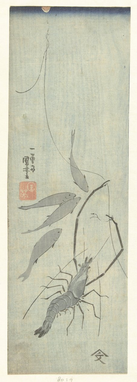 Langoustine ve küçük balık by Utagawa Kuniyoshi