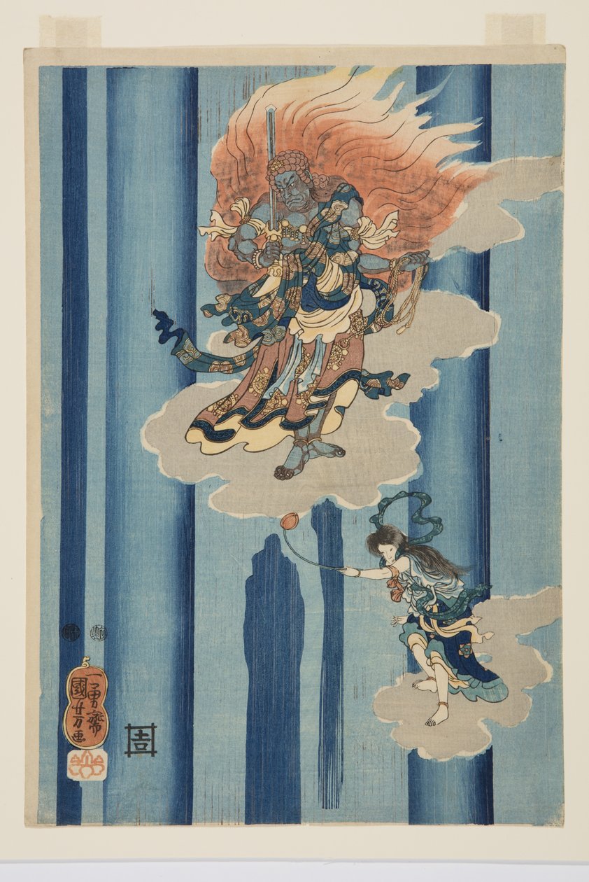 Şelalenin altında Mongaku Shonin (Orta) (renkli tahta baskı) by Utagawa Kuniyoshi