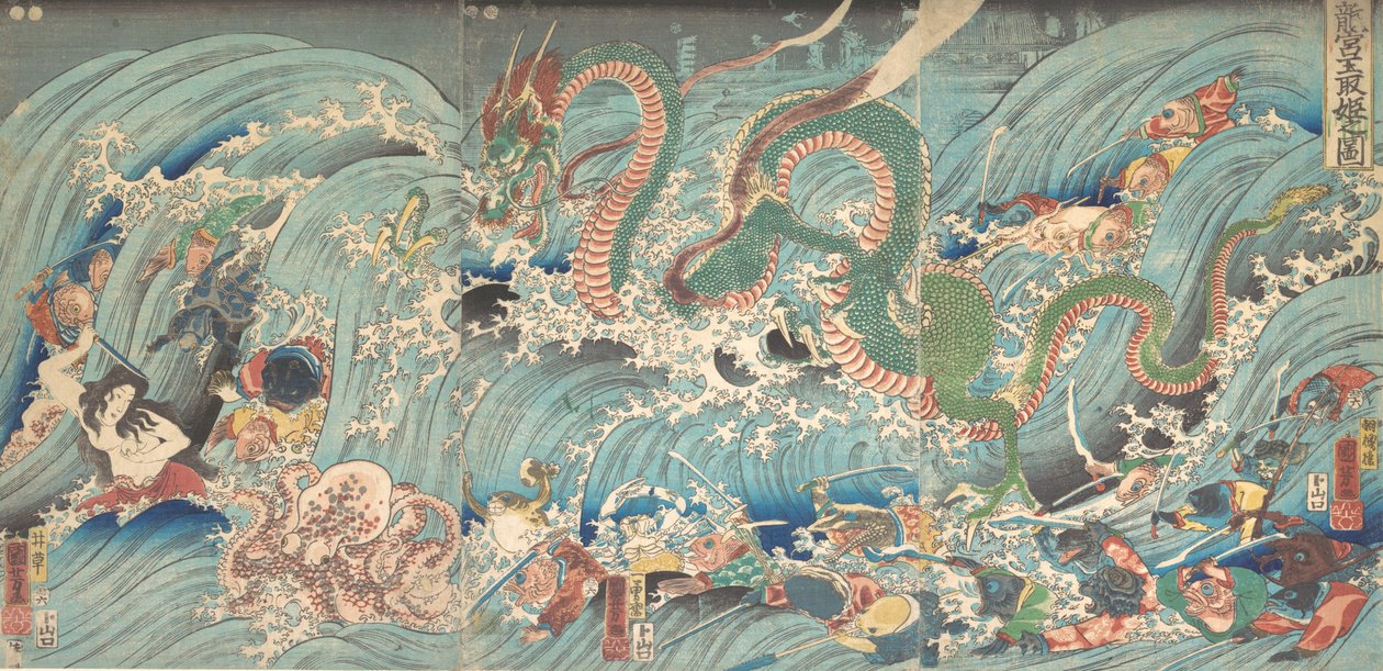 Ejderha Kralın Sarayından Çalınan Mücevheri Kurtarmak, 1853. by Utagawa Kuniyoshi
