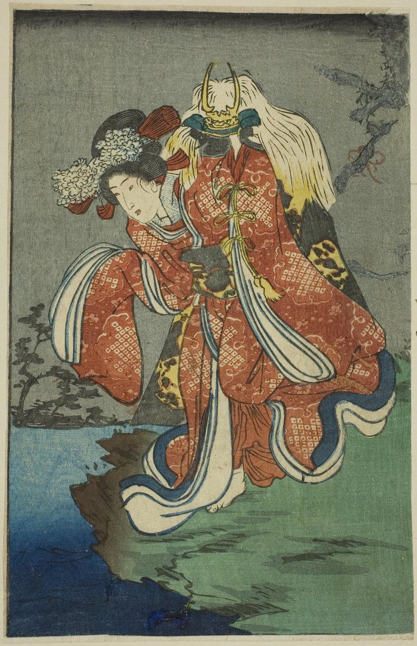 Shizuka Gözen, "Joruri Oyunlarının Harimaze Aynası" serisinden bir sayfadan bölüm by Utagawa Kuniyoshi