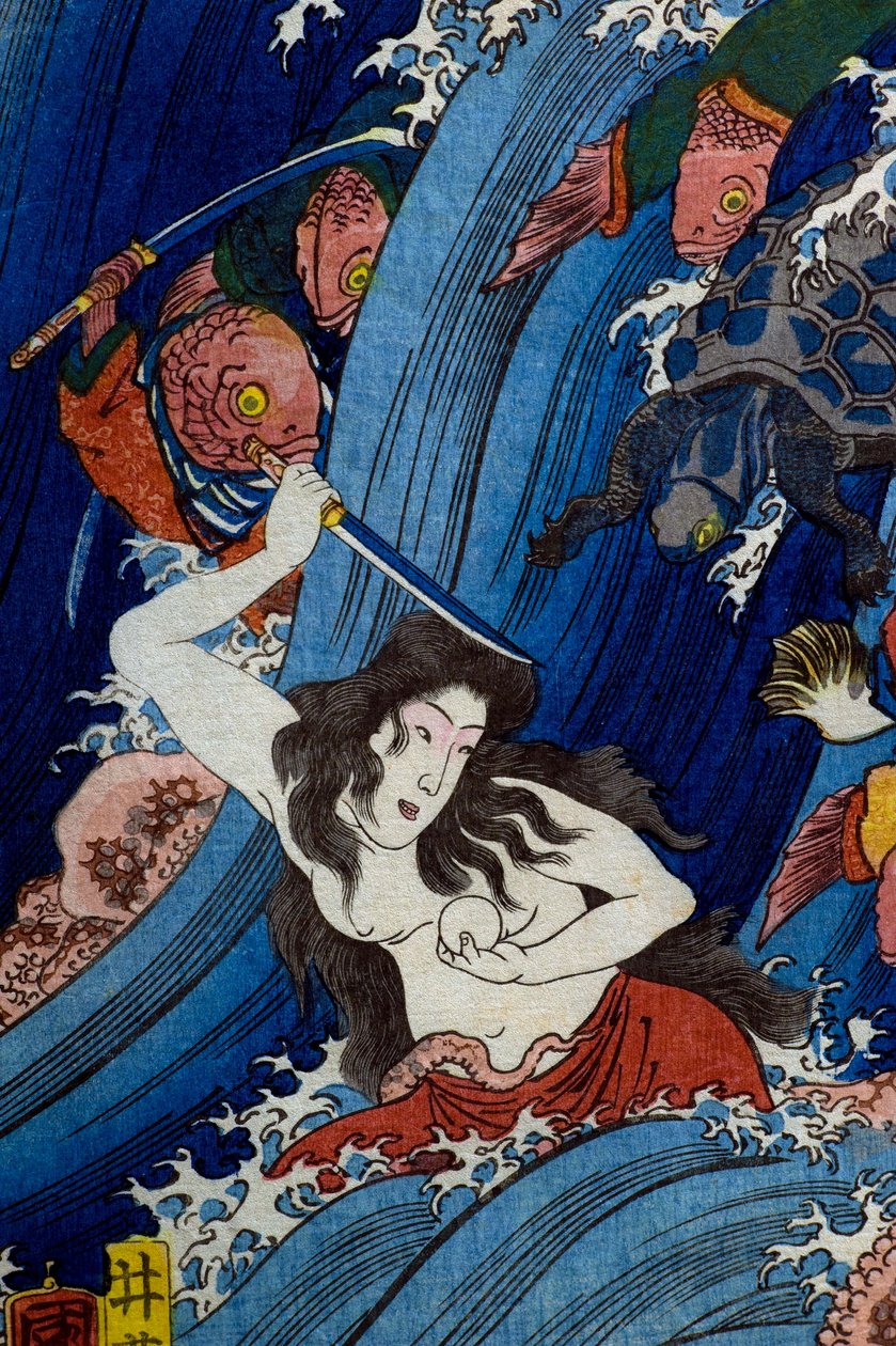 Tamatori-hime Ejderha Sarayından Kutsal Mücevheri Çalmak (Ryūgū Tamatori-hime no zu) by Utagawa Kuniyoshi