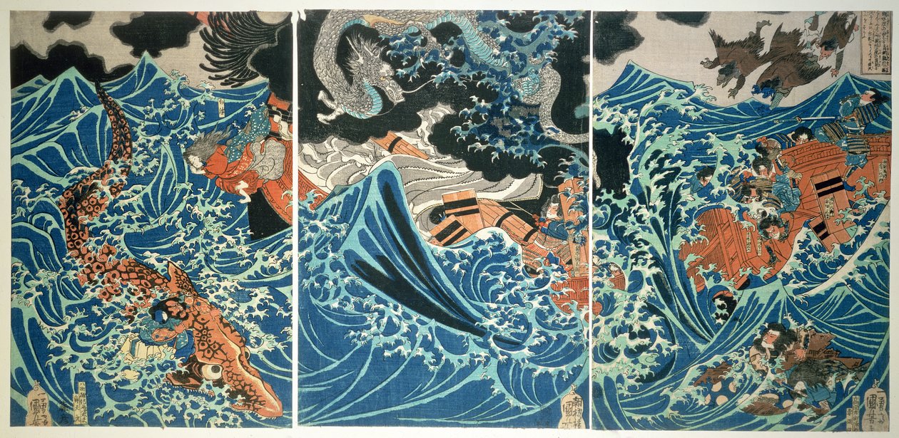 Tametomo'nun Gemi Enkazı, bar. c.1836, (renkli tahta baskı) by Utagawa Kuniyoshi