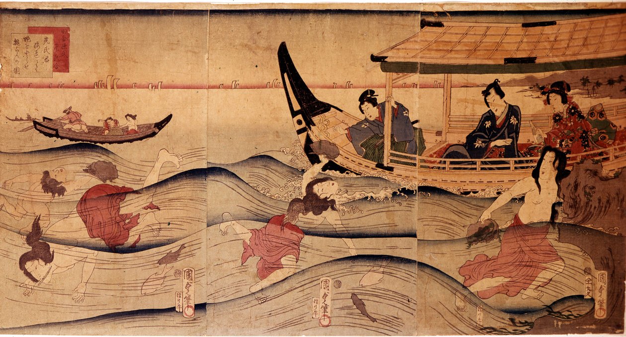 Abalone Balıkçılık. Utagawa Kuniyoshi