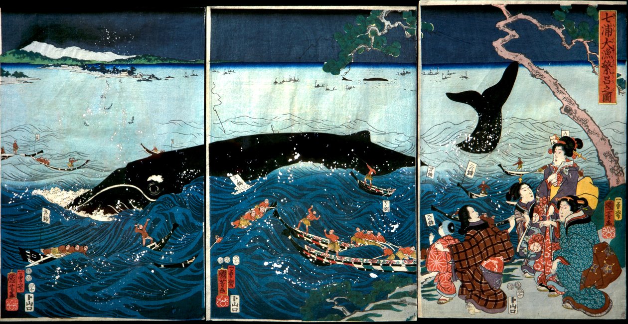 Yedi Sahilin Büyük Balıklarla Zenginleşmesi (Nana ura tairyō hanjō no zu) by Utagawa Kuniyoshi