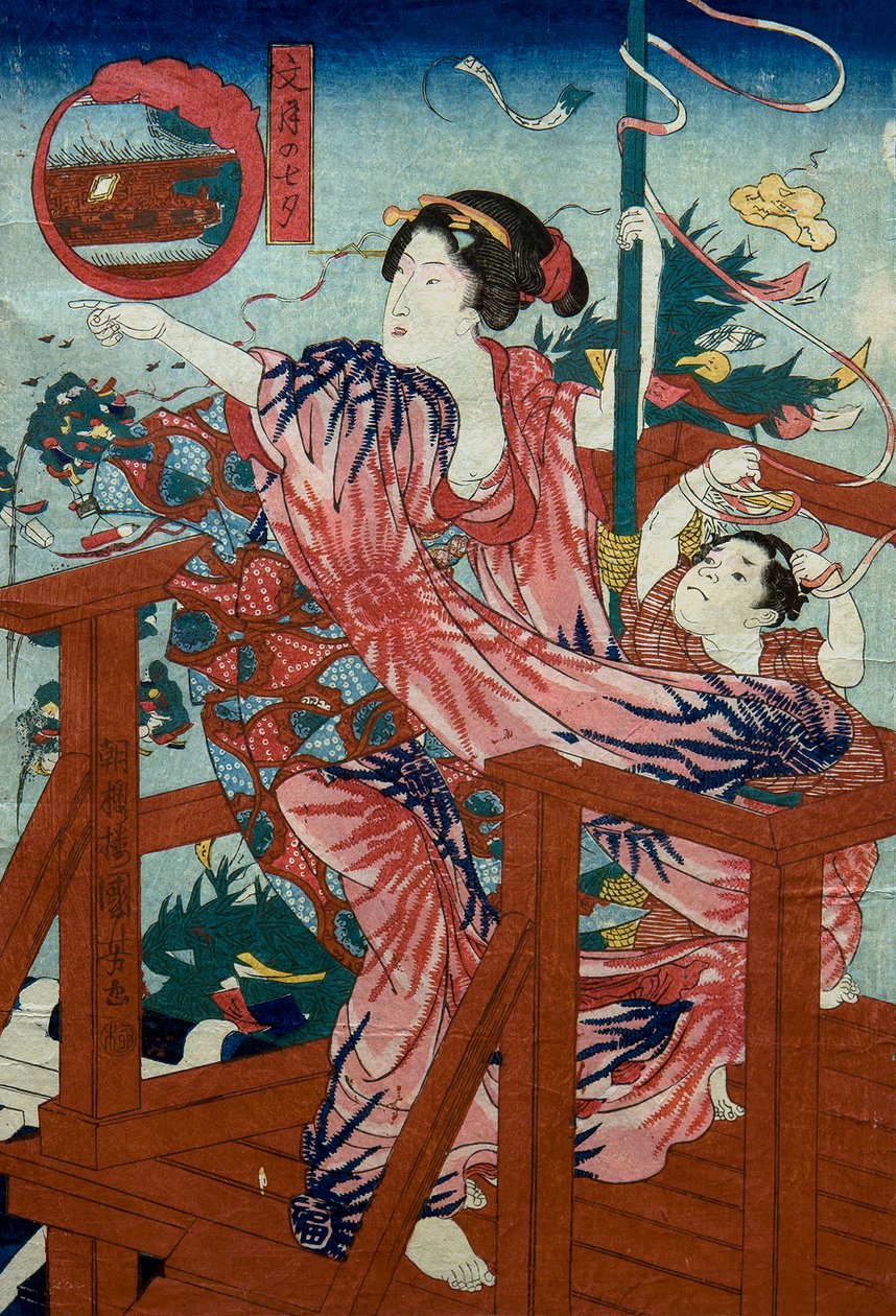 Yedinci Ayın Yıldız Festivali (Fumizuki no tanabata) On iki ayda çocukları olan kadınların adsız dizisi, c.1836 by Utagawa Kuniyoshi