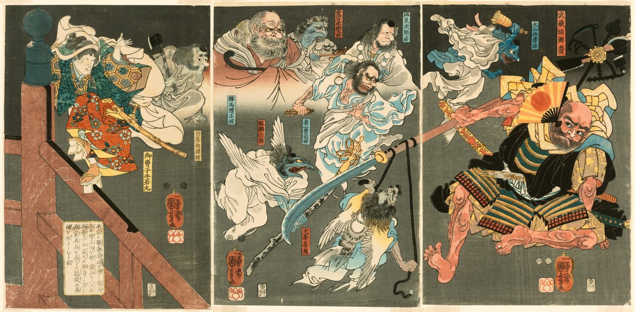 Teyoun g Yoshitsune de Fair ts Benkei, Karşılıklı Yardım B Nedeni by Utagawa Kuniyoshi