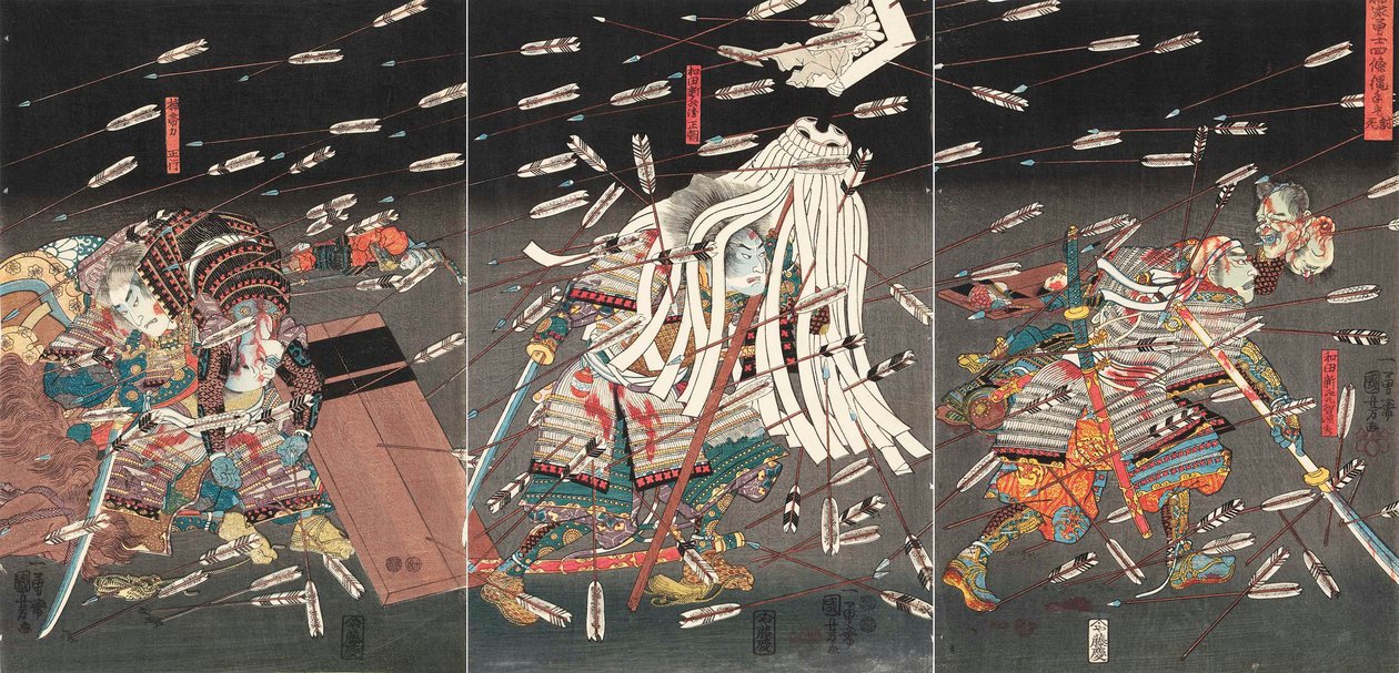 Çocuğun sırtındaki kafur ağacının ilk ucu Çocuğun sırtında kesilen sıvı ve katı yağlar zorluk, c. 1851. by Utagawa Kuniyoshi