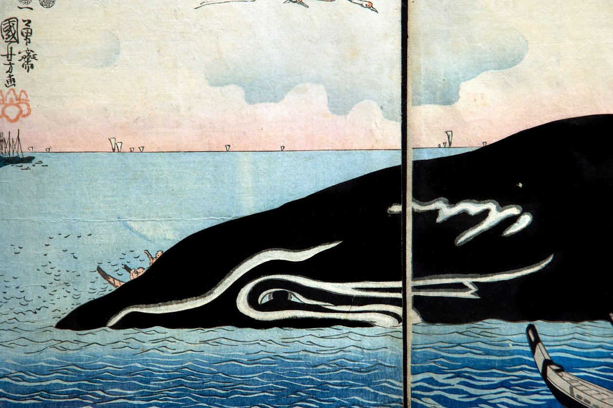 Yakalanan Bir Balinanın Etrafındaki İnsan Kalabalığı by Utagawa Kuniyoshi