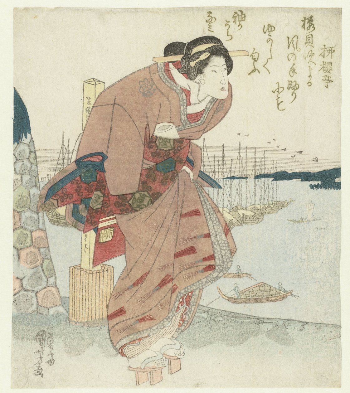 Kadın bir limanda by Utagawa Kuniyoshi