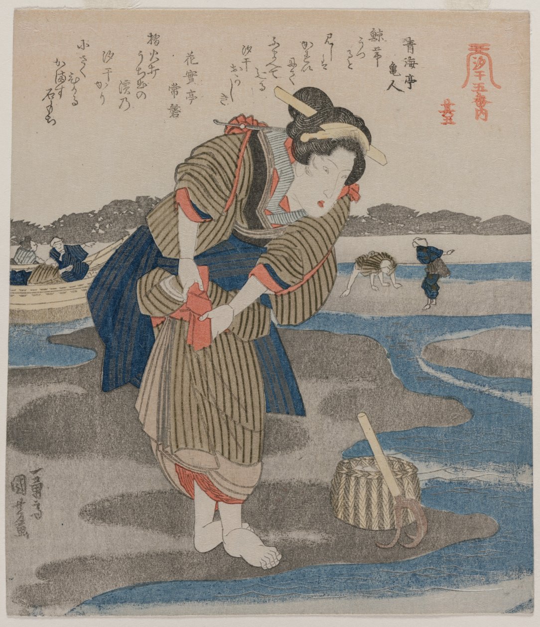 Eteklerini Bağlayan Kadın; Alçak Gelgitin Beş Resmi serisinden by Utagawa Kuniyoshi