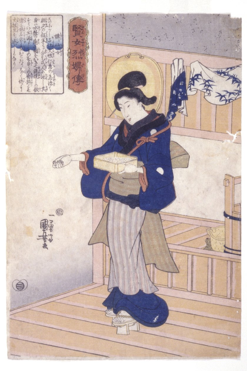 Tohum Kutusu Olan Kadın (renkli tahta baskı) by Utagawa Kuniyoshi