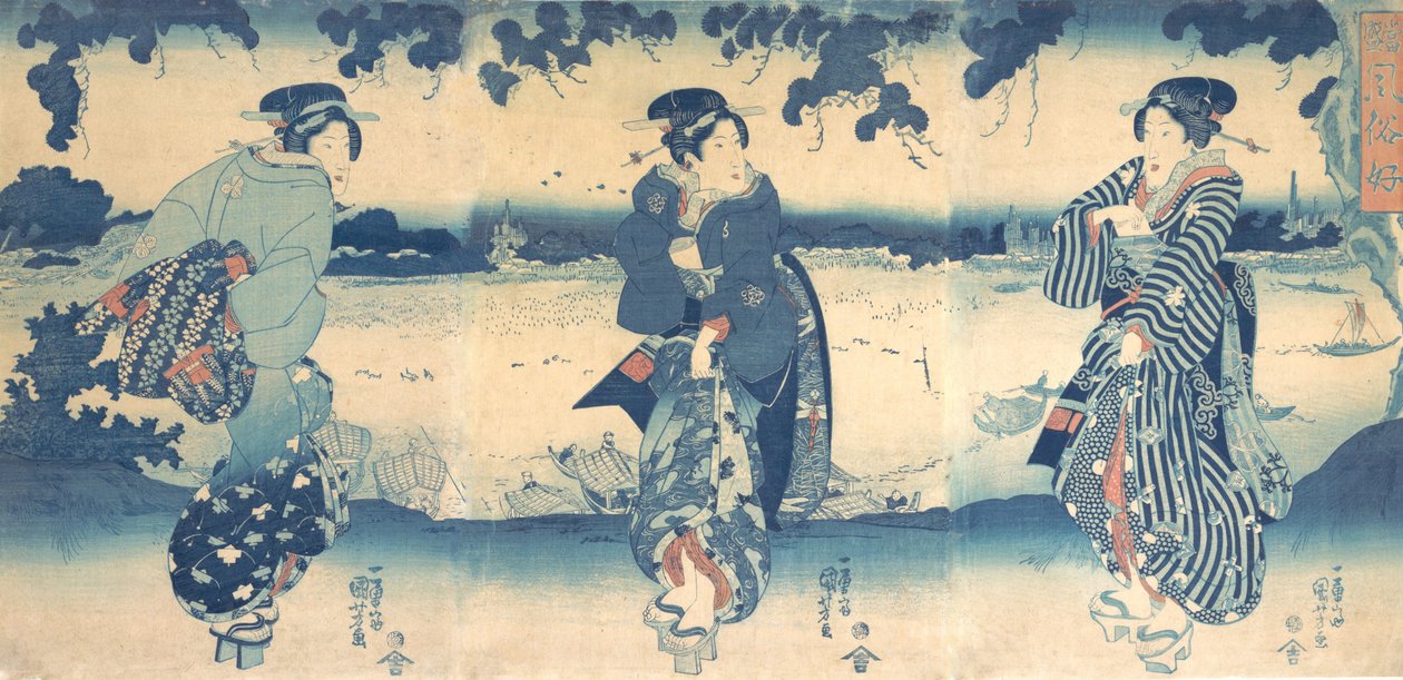 Nehir Yakınındaki Kadınlar, ca. 1850. by Utagawa Kuniyoshi