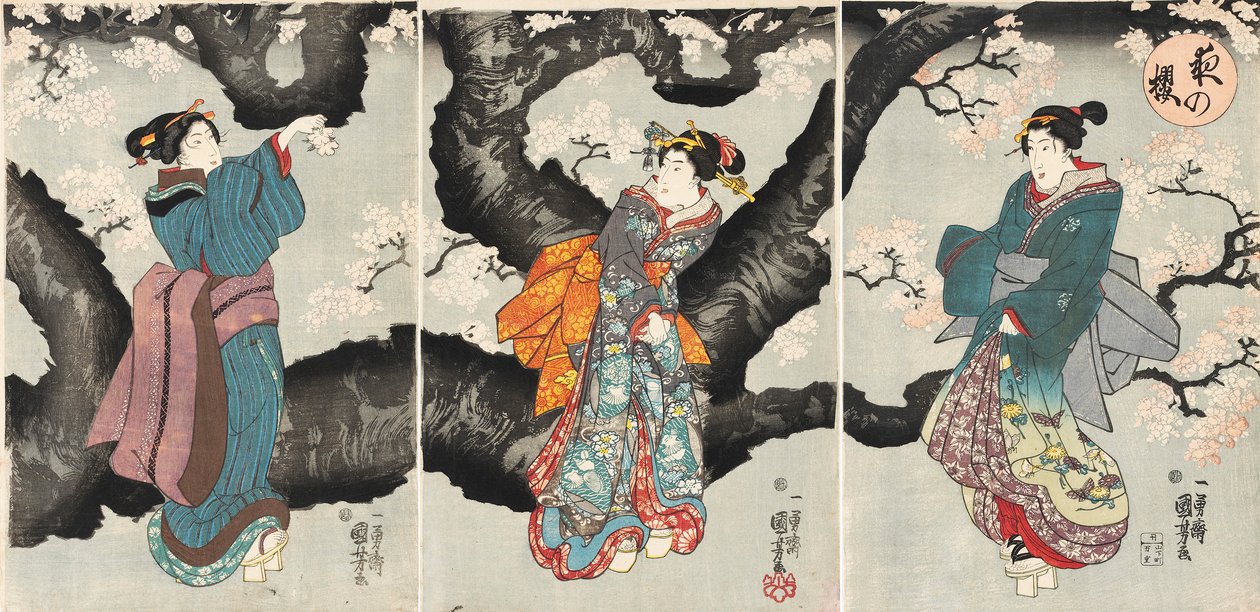 Yoru no sakura [Geceleri Kiraz Çiçekleri], 1846 dolayları (tahta baskı) by Utagawa Kuniyoshi