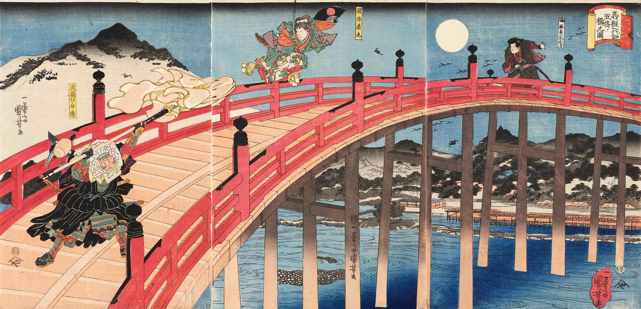 Yoshitsune Ichidaiki Joe No Bridge Figürü, Ka 1839. by Utagawa Kuniyoshi