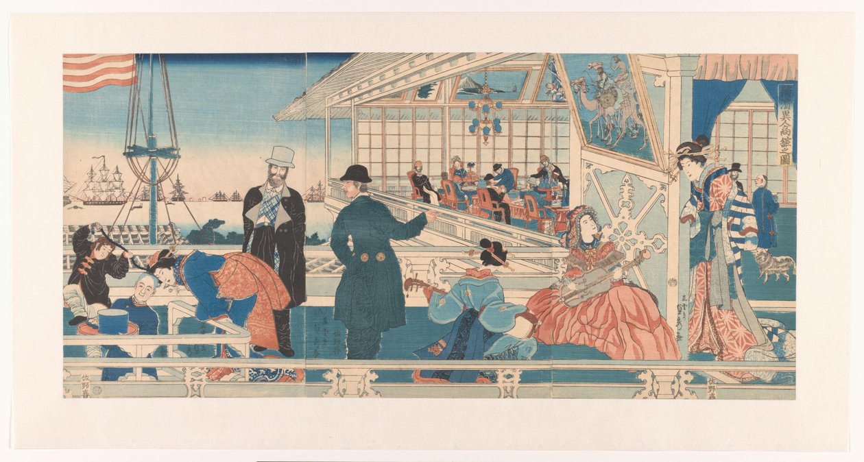 Yokohama'da Amerikaans handelshuis Yokohama ijin shokan no zu (nesne üzerindeki başlık) by Utagawa Sadahide