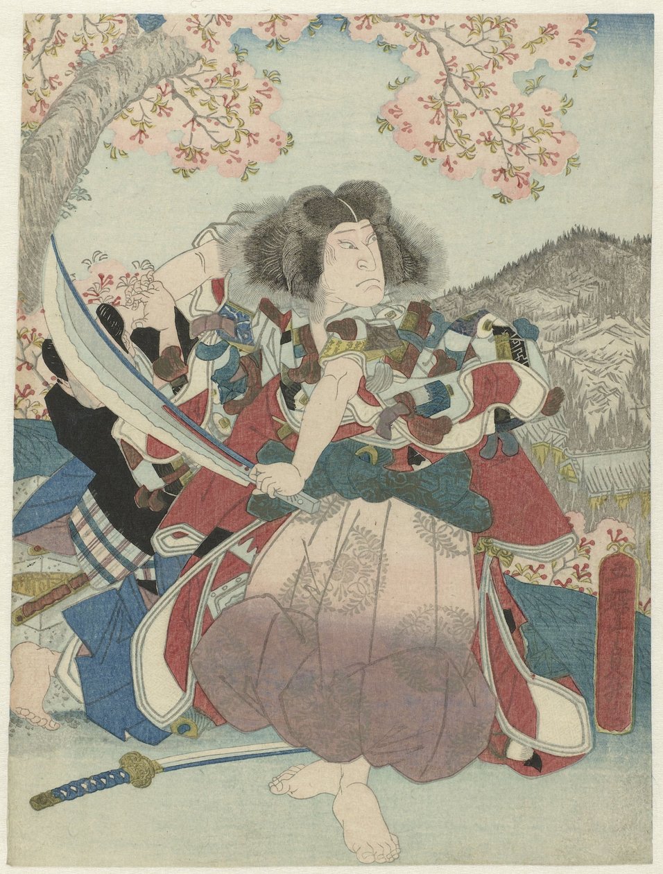 Nakamura Utaemon IV als Oniwakamaru in het toneelstuk'Kiichi hôgen sanryaku no maki', Naka Tiyatrosu by Utagawa Sadamasu