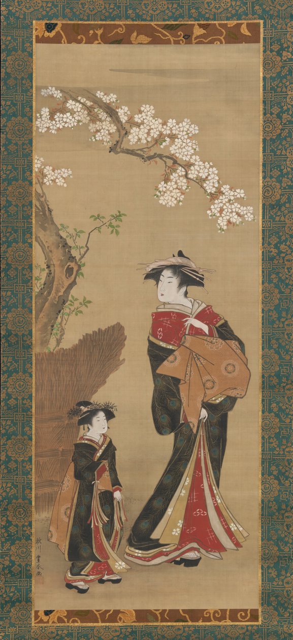 Nezaket ve Görevlisi bir Kiraz Ağacının Altında, 19. yüzyılın başlarında. by Utagawa Toyoharu