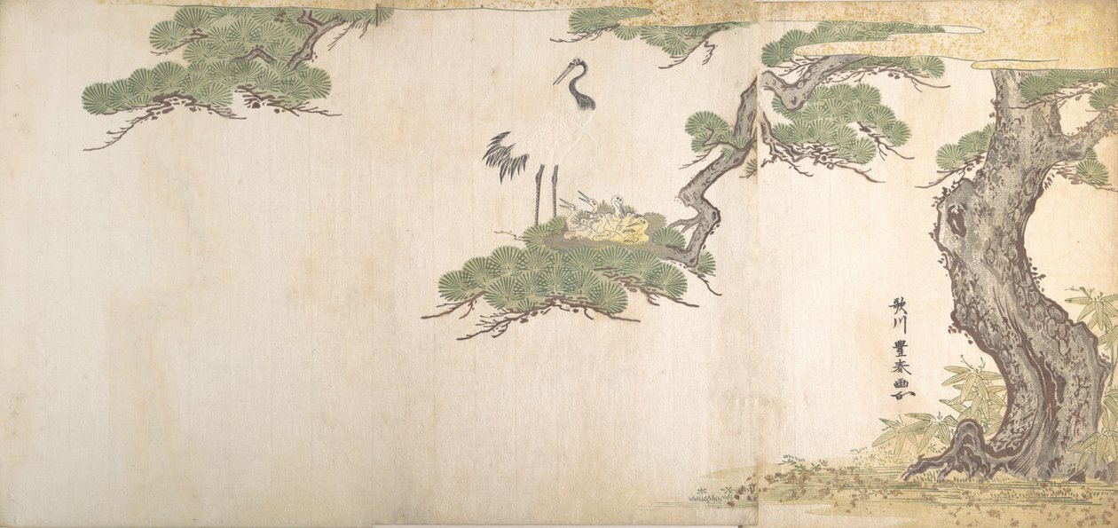 Turna ve Yavruları Bir Çam Ağacının Dallarındaki Yuvalarında, M.Ö. 1790. by Utagawa Toyoharu