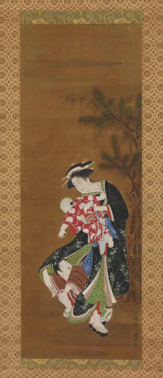 Yeni Yılda Anne ve Çocuklar (ipek üzerine mürekkep ve renk) by Utagawa Toyoharu